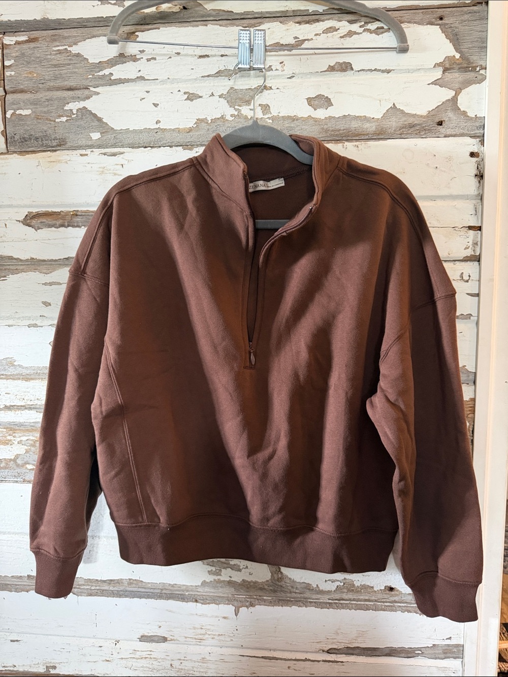 Zenana Outfitters Brown Quarter-Zip Sweatshirt